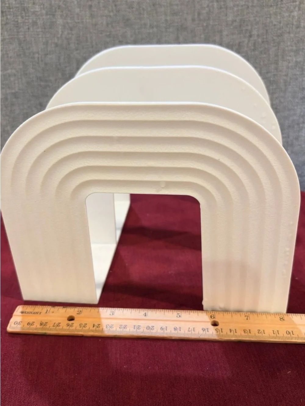 White Modern Arch Acrylic Desktop Book Rack Letter Sorter Organizer-8”x6.5”x6”